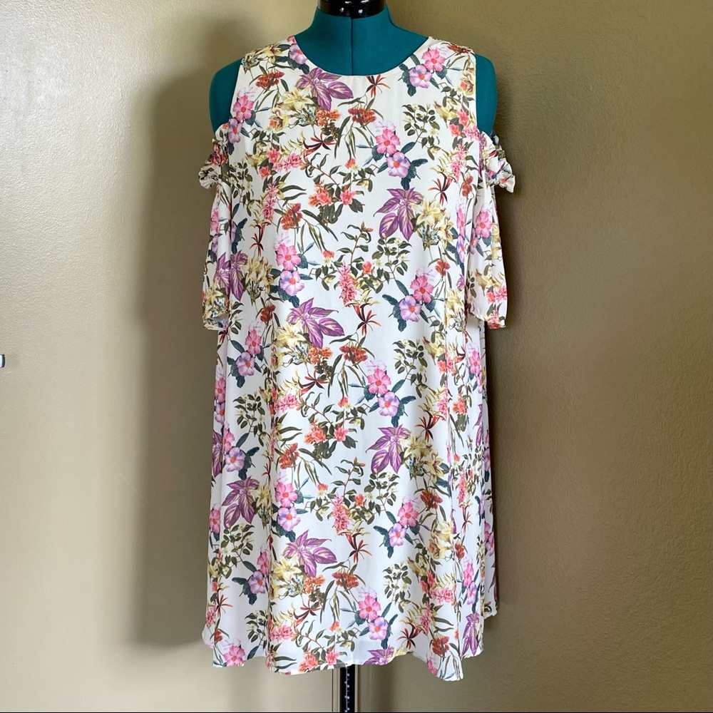 NSR Cut Out Shoulders Floral Summer Mini Shift Dress